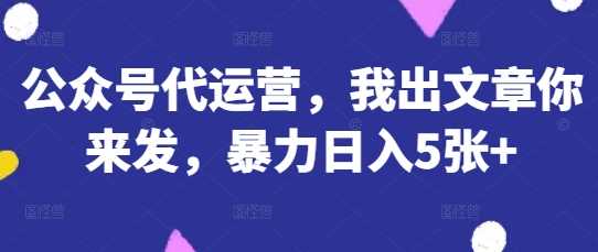 公众号代运营，我出文章你来发，暴力日入5张+【揭秘】-九才资源网