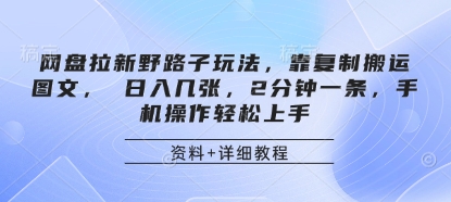 网盘拉新野路子玩法，靠复制搬运图文， 日入几张，2分钟一条，手机操作轻松上手-九才资源网
