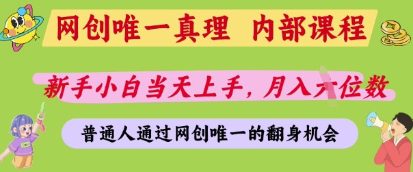 网创唯一真理，内部课程，新手小白当天上手，月入5位数，普通人通过网创唯一的机会【揭秘】-九才资源网