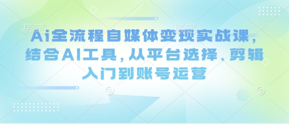 Ai全流程自媒体变现实战课，结合AI工具，从平台选择、剪辑入门到账号运营-九才资源网