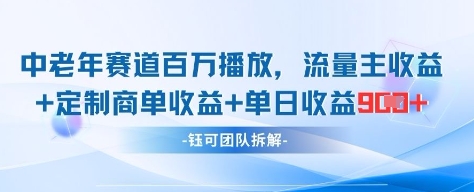 中老年赛道百万播放+流量主收益+定制收益，单日收益9张-九才资源网