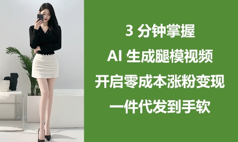 3分钟掌握AI生成腿模视频，开启零成本涨粉变现，一件代发到手软-九才资源网