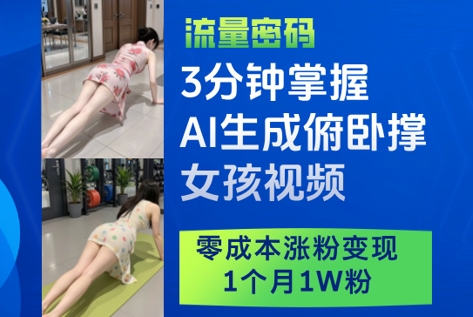 3分钟掌握AI生成俯卧撑女孩视频，零成本涨粉变现，1个月1W粉-九才资源网