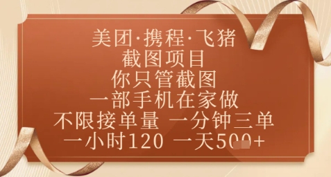 飞猪美团截图项目，你只管截图，一部手机在家做，正规平台无套路，一天5张+【揭秘】-九才资源网