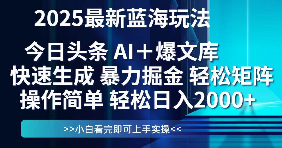 （14805期）今日头条2025最新蓝海玩法，思路简单，复制粘贴，轻松实现矩阵日入2000+-九才资源网