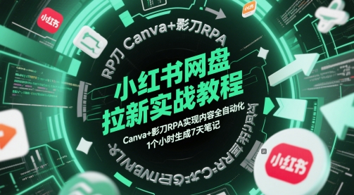 小红书网盘拉新实战教程，Canva+影刀RPA实现内容全自动化，1个小时生成7天笔记-九才资源网