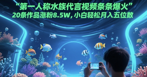 第一人称水族代言视频条条爆火，20条作品涨粉8.5W，小白轻松月入五位数-九才资源网