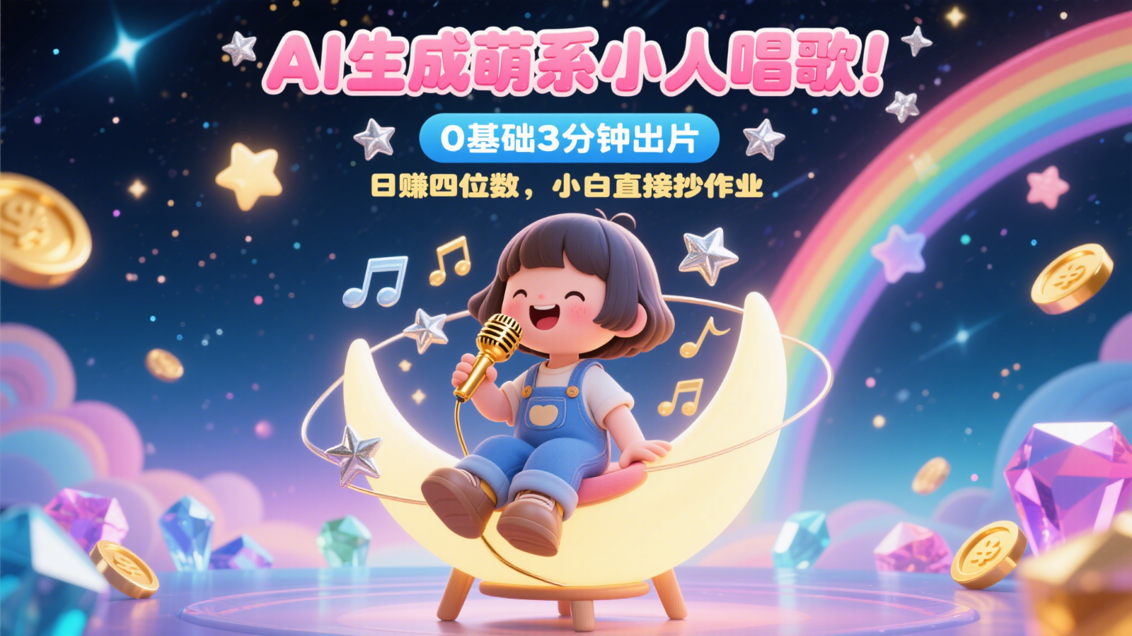AI生成萌系小人唱歌！0基础3分钟出片，28个作品涨粉9万，日赚四位数，小白直接抄作业-九才资源网