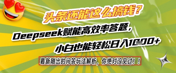 头条还能这么搞钱？最新刚出的问答玩法解析，你绝对没见过！Deepseek赋能高效率答题，小白也能轻松日入1k+-九才资源网