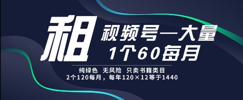 租视频号，一个60每月，2个120.纯绿色、无风险，常年租【揭秘】-九才资源网