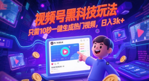 视频号黑科技玩法，只需10秒一键生成热门视频，日入3k+【揭秘】-九才资源网