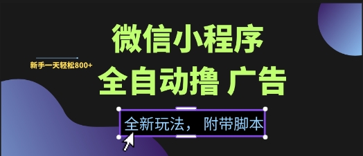微信小程序全自动撸广告项目，彻底解决没流量的问题，新手一天8张+【揭秘】-九才资源网