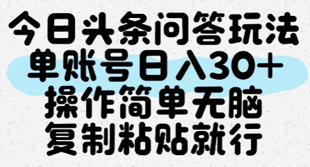 今日头条问答玩法，单账号日入30+，操作简单无脑复制粘贴就行-九才资源网