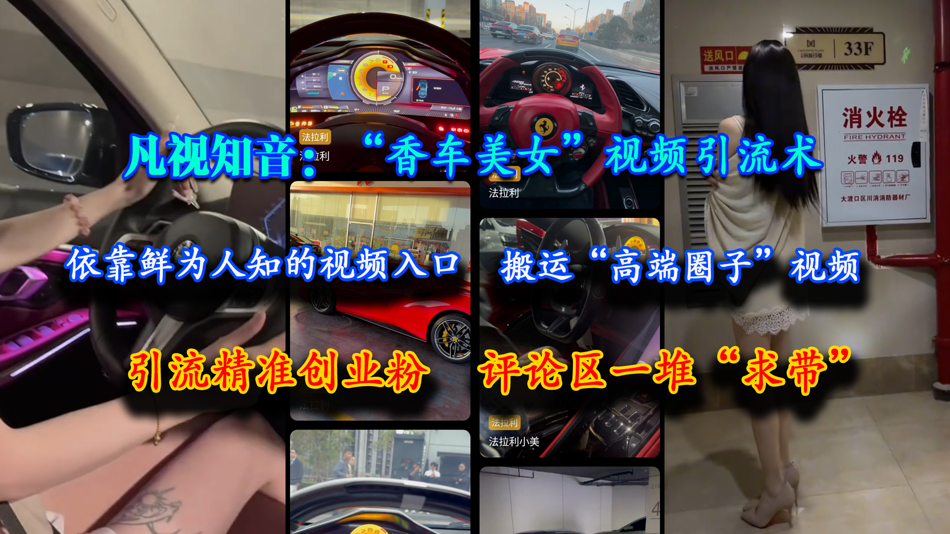 （15199期）凡视知音：“香车美女”视频引流术，依靠鲜为人知的视频入口，搬运“高端圈子”视频，引流精准创业粉，评论区一堆“求带”-九才资源网