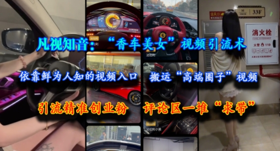 凡视知音：“香车美女”视频引流术，依靠鲜为人知的视频入口，搬运“高端圈子”视频，引流精准创业粉，评论区一堆“求带”-九才资源网