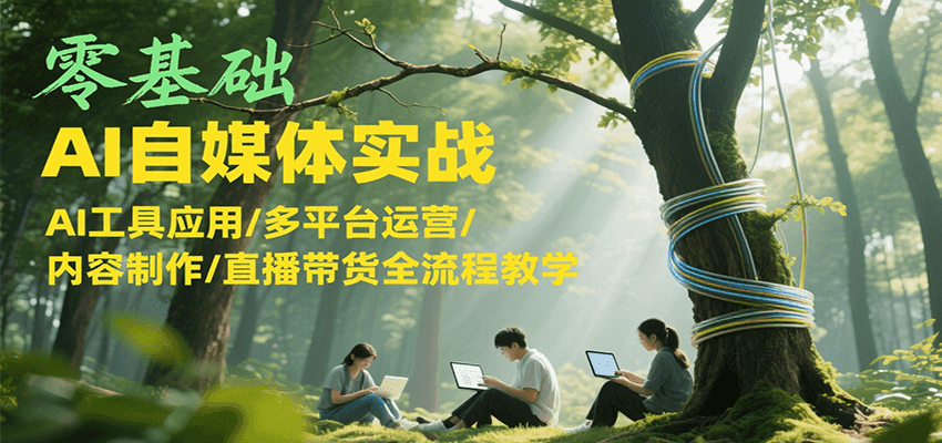 零基础AI自媒体实战，AI工具应用/多平台运营/内容制作/直播带货全流程教学-九才资源网