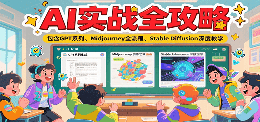 AI实战全攻略，包含GPT系列、Midjourney全流程、Stable Diffusion深度教学-九才资源网