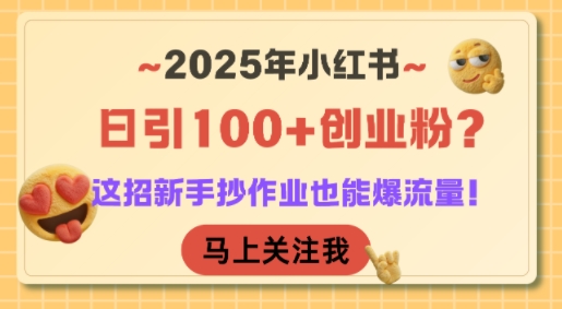 2025年小红书日引100+创业粉？这招新手抄作业也能爆流量！-九才资源网