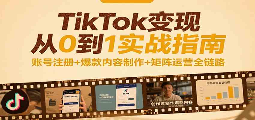 TikTok变现从0到1实战指南：账号注册+爆款内容制作+矩阵运营全链路-九才资源网