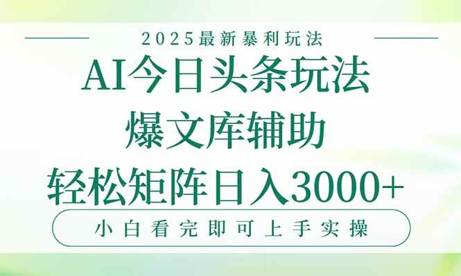 （15356期）今日头条2025年最新暴利玩法，一键生成爆款，轻松实现矩阵日入3000+-九才资源网