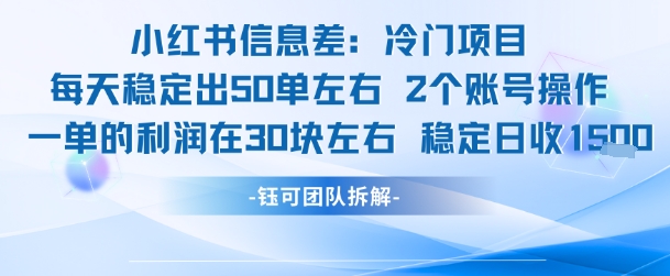 小红书信息差冷门项目一单利润30块每天稳定1.5k左右2个账号操作-九才资源网
