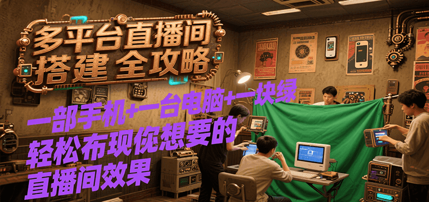 多平台直播间搭建全攻略，一部手机+一台电脑+一块绿布轻松实现你想要的直播间效果-九才资源网