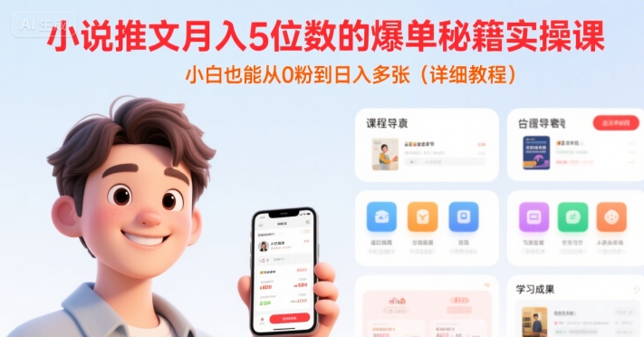 小说推文月入5位数的爆单秘籍实操课，，小白也能从0粉到日入多张(详细教程)-九才资源网