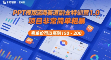 PPT模版蓝海赛道副业特训营1.0，项目非常简单粗暴，客单价可以高到150-200-九才资源网
