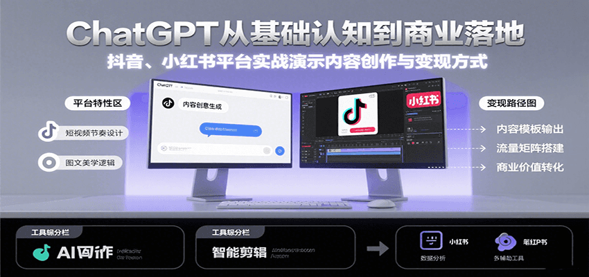 ChatGPT从基础认知到商业落地，实战演示抖音、小红书等平台的内容创作与变现-九才资源网