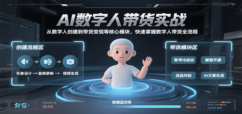 AI数字人带货实战，从数字人创建到带货变现各核心模块，快速掌握全流程-九才资源网