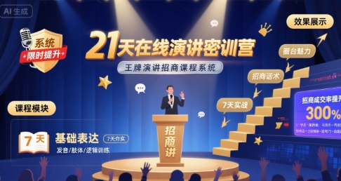21天在线演讲密训营，王牌演讲招商课程系统-九才资源网