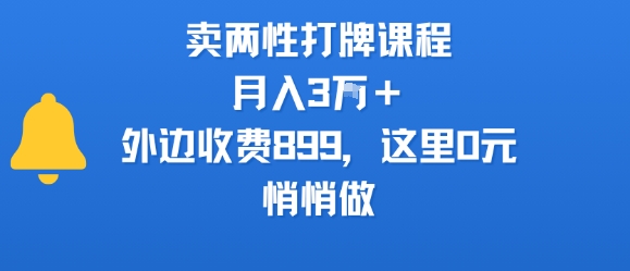 卖两性打牌课程，月入3W+外边收费899的课程，这里0元，悄悄做-九才资源网