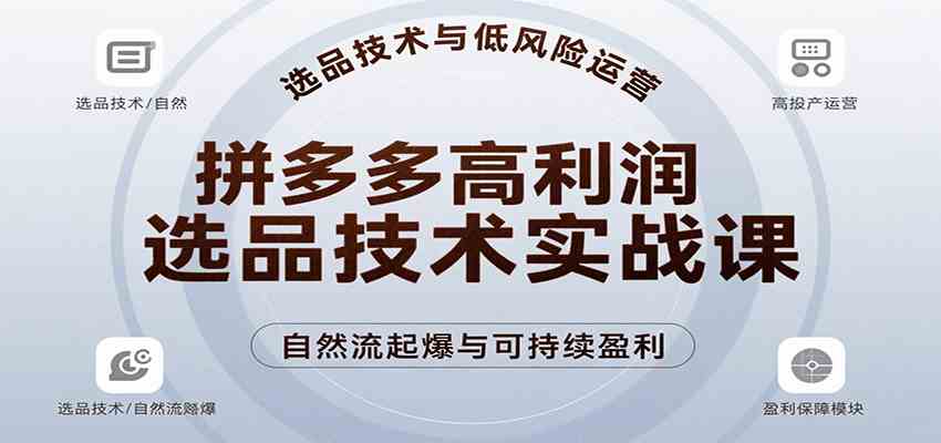 拼多多高利润选品技术实战课，手把手教学自然流高投产起爆，实现低风险可持续盈利-九才资源网