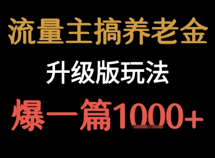 流量主之养老金升级版玩法  爆一篇收益1k+-九才资源网