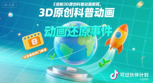 自制3D原创科普动画教程，动画还原事件，抖音最新热门赛道，可过伙伴计划-九才资源网