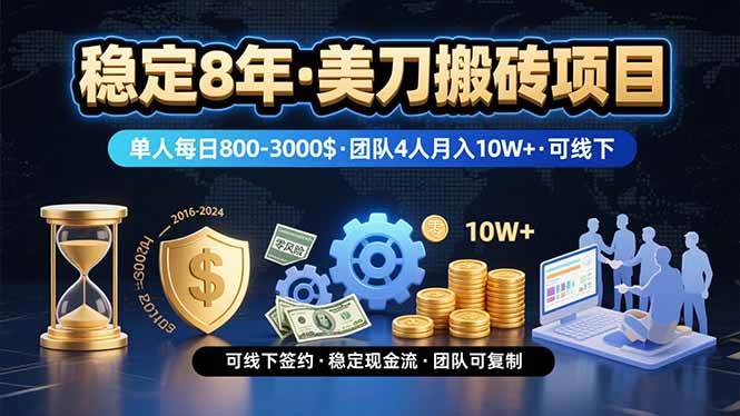 （15632期）稳定8年的美刀搬砖项目，单人每日收益800—3000.团队4人月入10W+.可线下-九才资源网