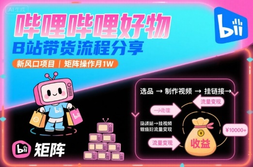 哔哩哔哩好物，B站带货流程分享，新风口项目，矩阵操作月1W-九才资源网
