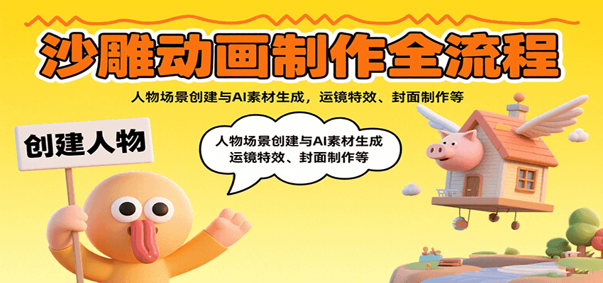 沙雕动画制作全流程：人物场景创建与AI素材生成，运镜特效、封面制作等-九才资源网