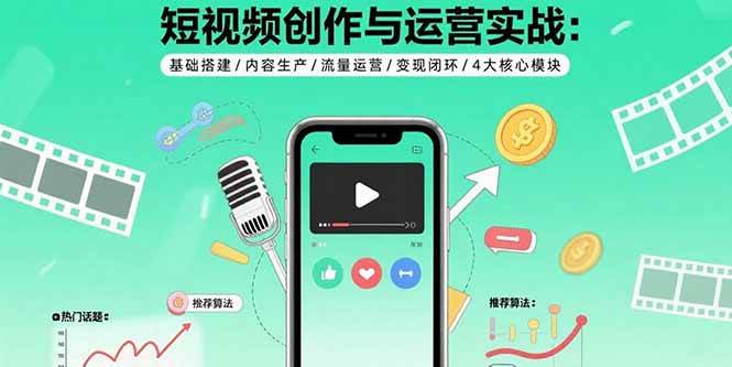 （15819期）短视频创作与运营实战：基础搭建/内容生产/流量运营/变现闭环/4大核心模块-九才资源网