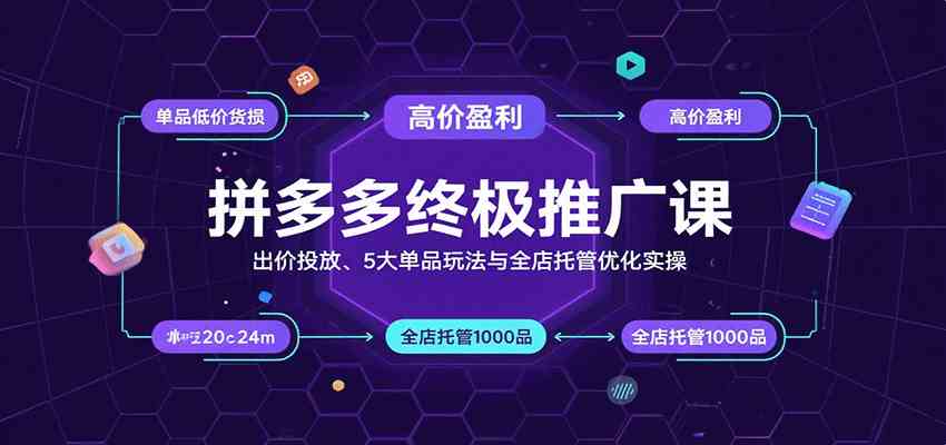 拼多多终极推广课：出价投放、5大单品玩法与全店托管优化实操-九才资源网