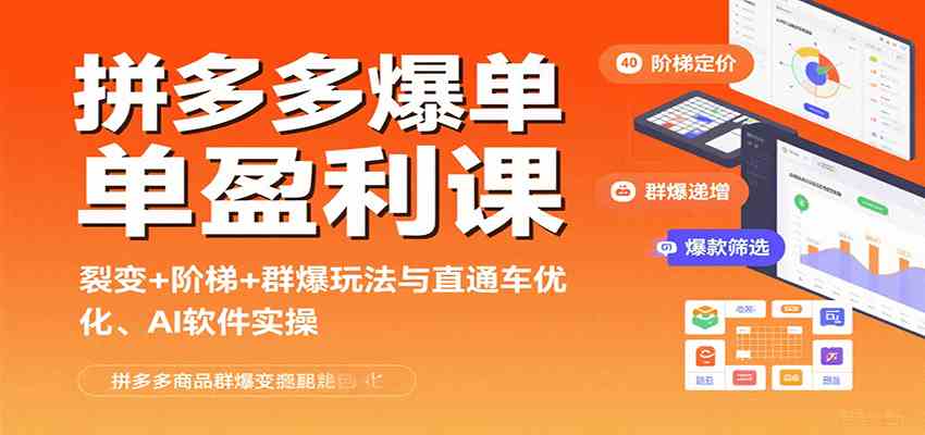 拼多多爆单盈利课：裂变+阶梯+群爆玩法与直通车优化、AI 软件实操-九才资源网