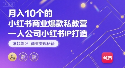 月入10个的小红书商业爆款私教营，一人公司小红书IP打造，爆款笔记，商业变现秘籍-九才资源网