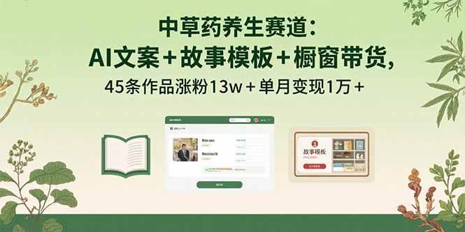 （15925期）中草药养生赛道：AI文案+故事模板+橱带货，45条作品涨粉13w+单月变现1万+-九才资源网