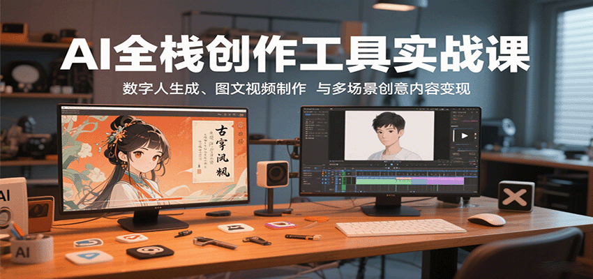 AI全栈创作工具实战课：数字人生成、图文视频制作与多场景创意内容变现-九才资源网