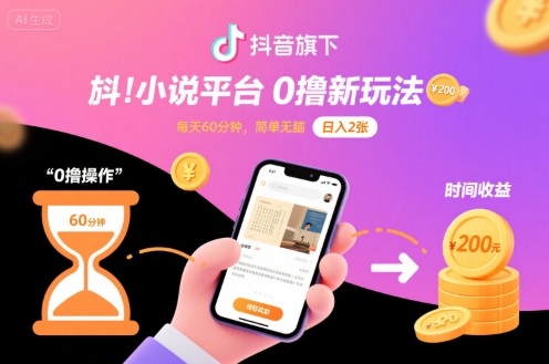 抖音旗下小说平台0撸新玩法，每天挂G60分钟，简单无脑，日入2张【揭秘】-九才资源网