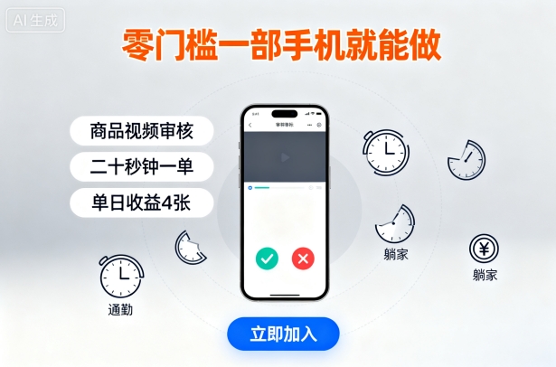 零门槛一部手机就能做，商品视频审核，通勤躺家碎片时间都能做，二十秒钟一单，单日收益4张【揭秘】-九才资源网