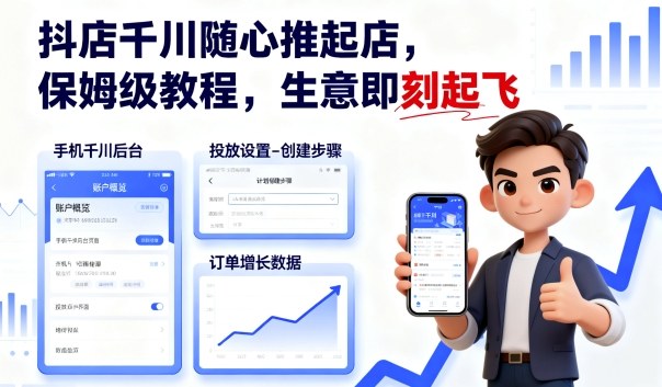 抖店千川随心推起店，保姆级教程，生意即刻起飞-九才资源网