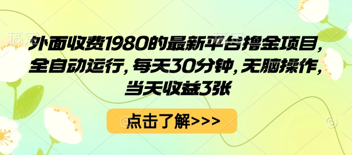外面收费1980的最新平台撸金项目，全自动运行，每天30分钟，无脑操作，当天收益3张【揭秘】-九才资源网
