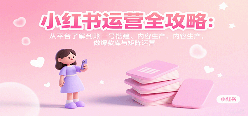 小红书运营全攻略：从平台了解到账号搭建、内容生产，做爆款库与矩阵运营-九才资源网