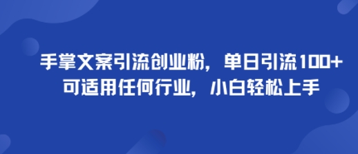 手掌文案引流创业粉，单日引流100+，可适用任何行业，小白轻松上手-九才资源网